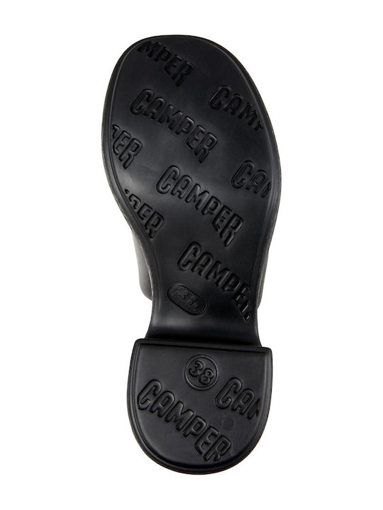 Leather Mules with Chunky High Heel in Black Color