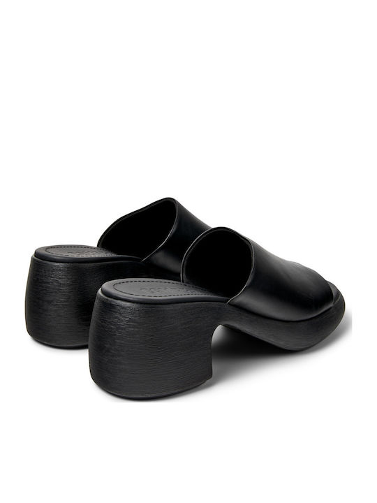 Leather Mules with Chunky High Heel in Black Color
