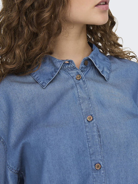 Long Sleeve Women's Denim Shirt Medium Blue Denim