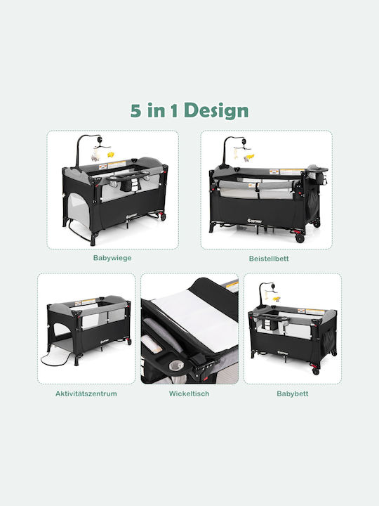 Costway Loc de joacă cu Saltea Negru 125x65cm