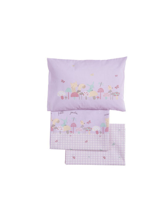 Nef-Nef Homeware Mon Petit Jardin Комплект Бебешки Чаршафи За Количка Памучни Лилав 170x120бр 3бр