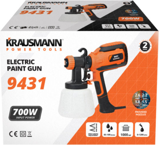 Krausmann Electric Paint Spray Gun 700W with 1lt Container 9431