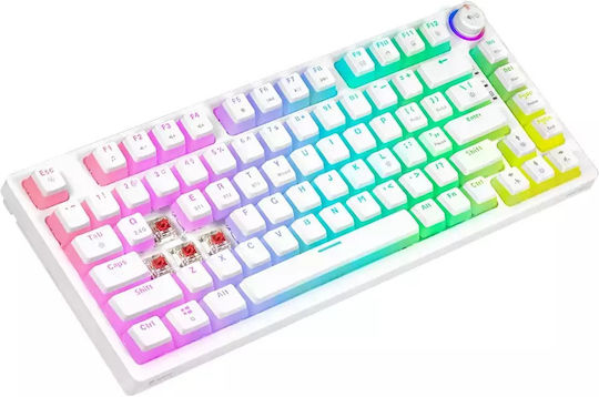 Savio Phenix White Pudding Wireless Gaming Mechanical Keyboard 75% with Gateron Red Pro switches and RGB lighting (English US) White
