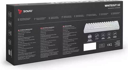 Savio Whiteout X2 Gaming Μηχανικό Πληκτρολόγιο 60% με Outemu Peach Silent διακόπτες και RGB φωτισμό (Αγγλικό US) Λευκό