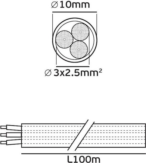 VK Lighting Захранващ Кабел с Диаметър 3x2.5mm² в Бял Цвят 1m Гъвкав