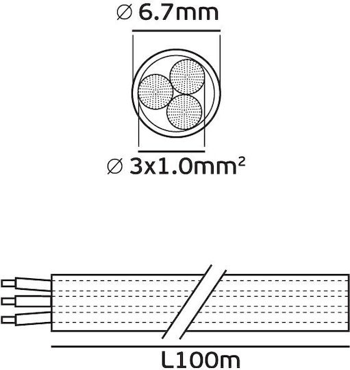 VK Lighting Power Cord with Cable Properties 3x1mm² in White Colour 1m Flexible