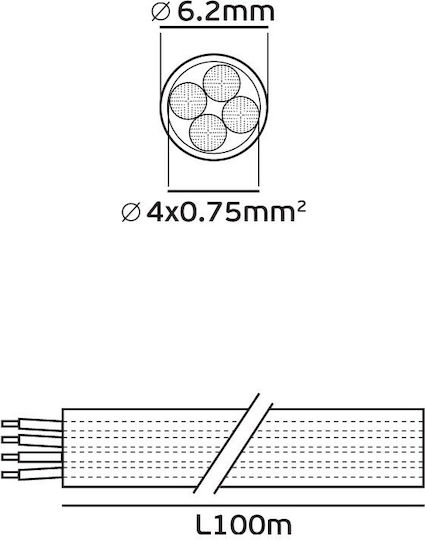 VK Lighting Καλώδιο Ρεύματος με Διατομή 4x0.75mm² σε Μαύρο Χρώμα 1m