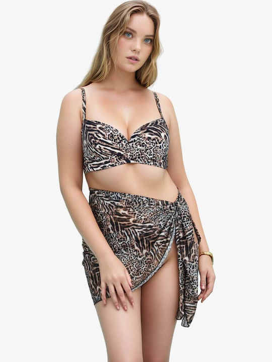Set Bikini 3 Τεμαχίων με Ελαφριά Ενίσχυση Animal Print Λεοπάρ
