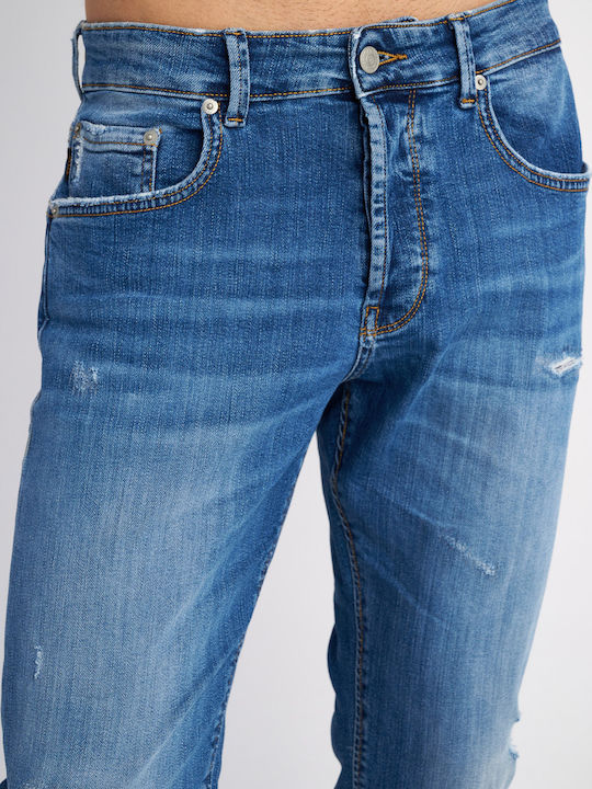 Simon Men's Jeans Pants Elastic with Slim Fit Blue