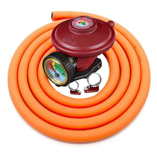 Coral Gas Prime Gas Regulator Set with Hose and Manometer and Length 1m Orange