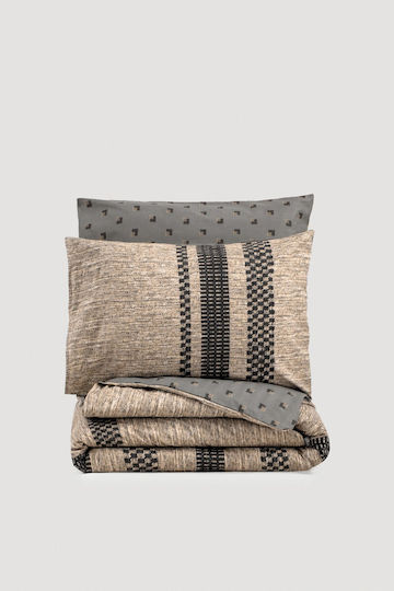 Cottonbox Σετ Παπλωματοθήκη Βαμβακερή 200x220cm Διπλή με 2 Μαξιλαροθήκες & 1 Σεντόνι Brown