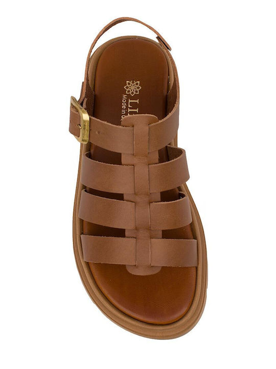 Δερμάτινα Γυναικεία Σανδάλια Gladiator Flatforms Καφέ