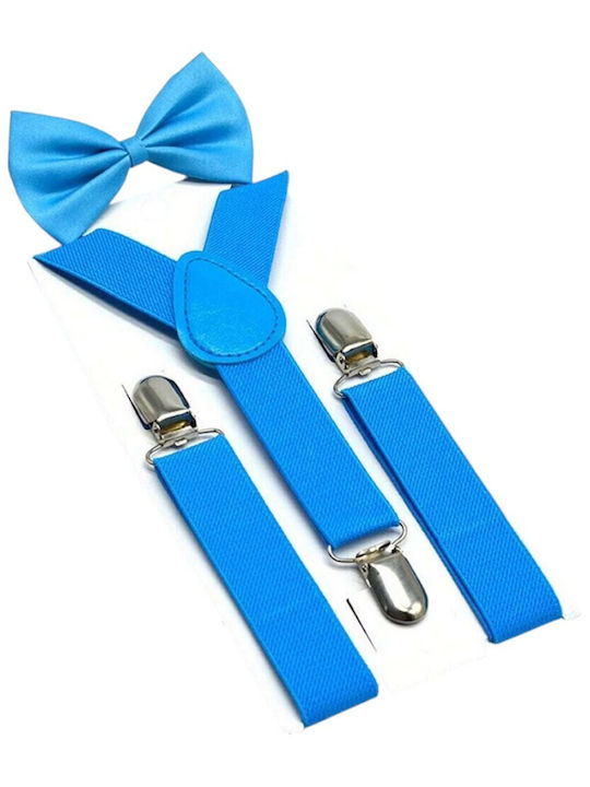 Set aus elastischen Hosenträgern und formeller hellblauer Fliege
