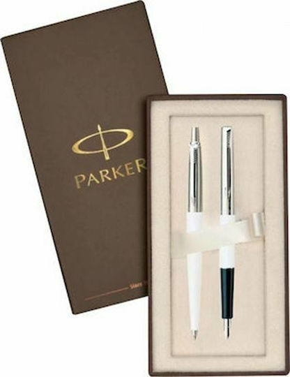 Parker Jotter Pen Set Rollerball with Fountain Pen White CT in a case (in a paper cassette)