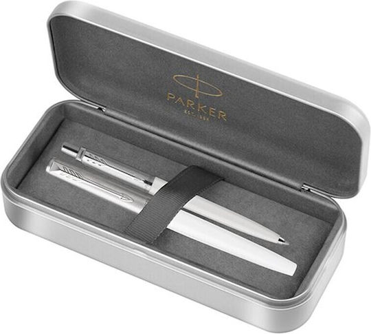 Parker Jotter Pen Set Rollerball with Fountain Pen White CT in a case (in a paper cassette)