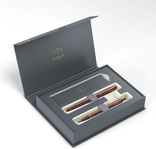 Parker IM Monochrome Pen Set Ballpoint Medium with Fountain Pen Medium made of Steel Burgundy
