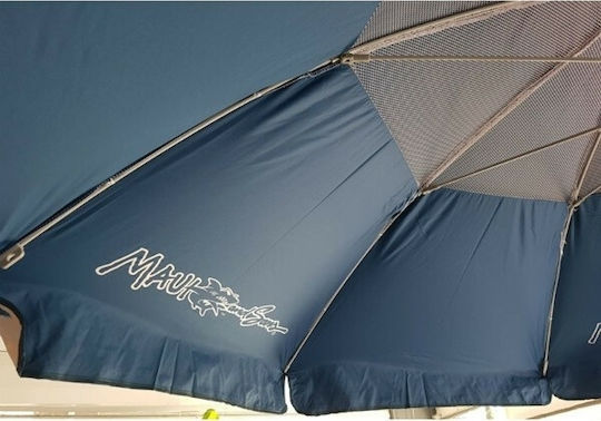 Maui & Sons Folding Aluminum Beach Umbrella Diameter 1.9m with UV Protection and Air Duct Gray/Blue
