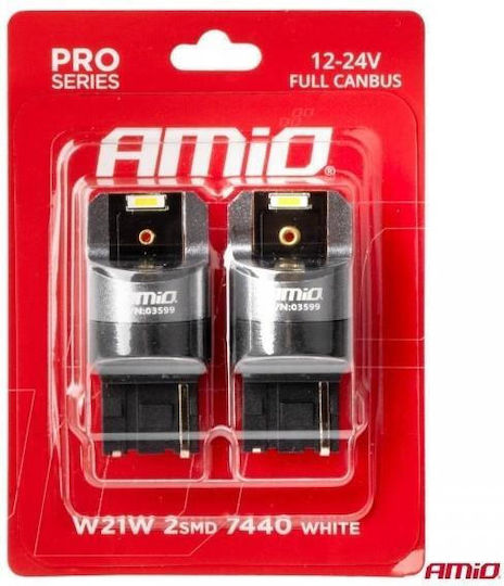 AMiO Λάμπες Αυτοκινήτου W21W Canbus LED 6000K Ψυχρό Λευκό 12-24V 2τμχ