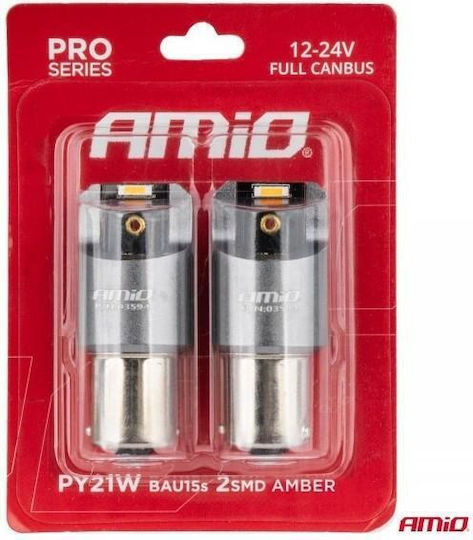 AMiO Λάμπες Αυτοκινήτου & Μοτοσυκλέτας PY21W-BAU15s Canbus LED 6000K Πορτοκαλί 12-24V 2τμχ