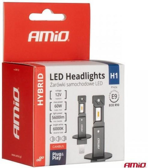 AMiO Lamps Car & Motorcycle H1 Canbus LED 6000K Cold White 12V 60W 2pcs