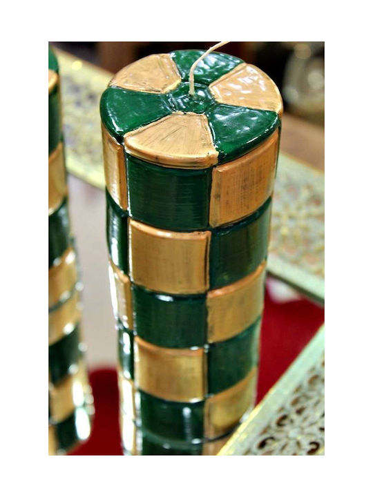 Carve Candle Gold Green Squares 7.5*20