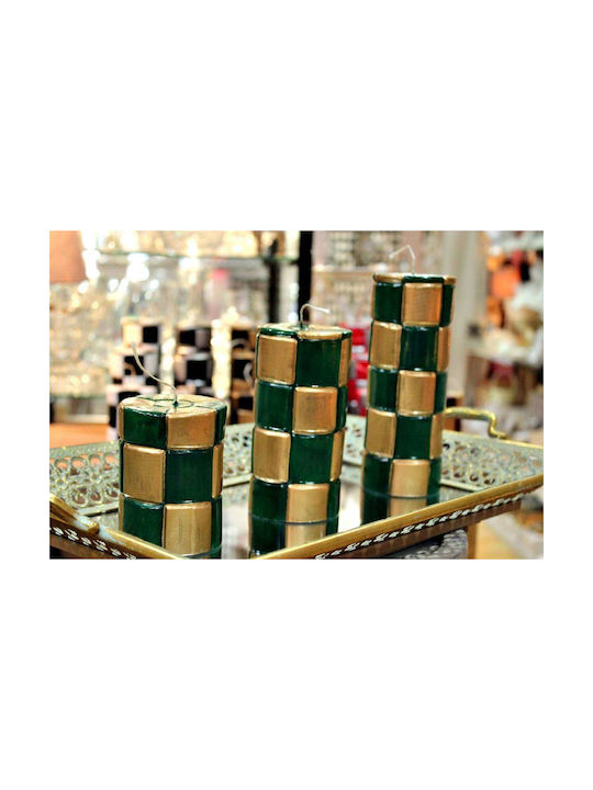 Carve Candle Gold Green Squares 7.5*15