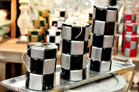 Издълбана сребърна черна квадратна свещ 7.5*7.5*10