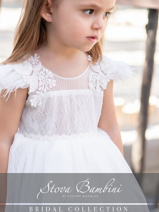 Stova Bambini Set De Haine De Botez Alb Cu Accesorii Pentru Păr Din Tulle 2 Bucăți