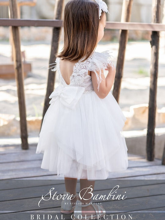 Stova Bambini Set De Haine De Botez Alb Cu Accesorii Pentru Păr Din Tulle 2 Bucăți