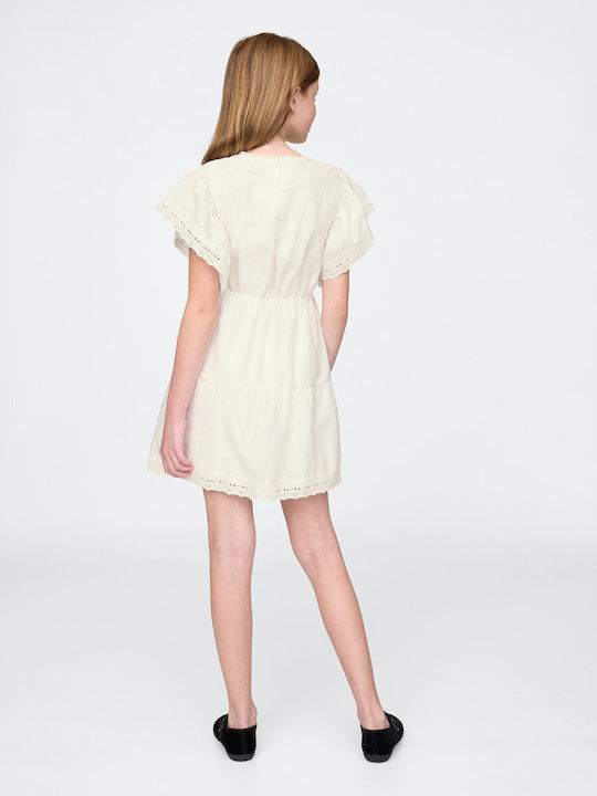 Tiered Детска Рокля Къс ръкав Обикновени Off White