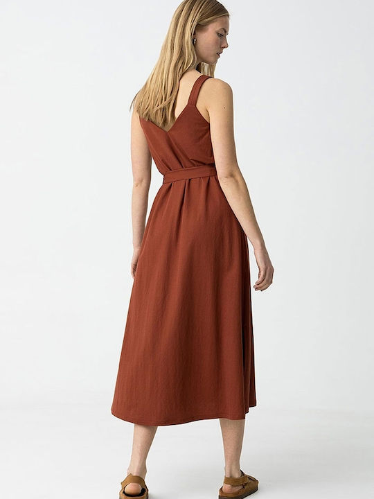 Summer Midi Shirt Dress Brick