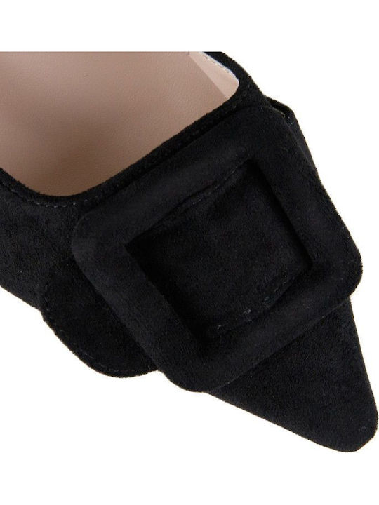 Suede Mules with Chunky Heel in Black Color
