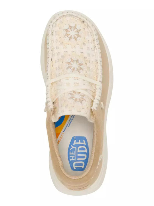 Hey Dude Leather Women's Moccasins in Beige Color