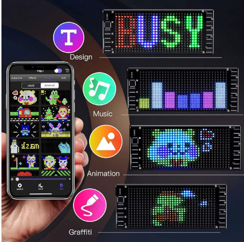Panou Matriceal LED RGB Semn Flaglight Bluetooth Programabil Telecomandă Aplicație Smartphone 16*32 Pixeli IP65 10W 5V 173x70 mm