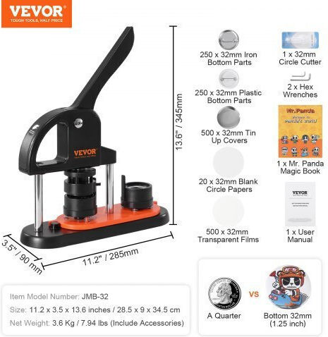 Μηχανή Κατασκευής Κουμπιών Vevor 32mm 500 Τεμάχια Κόφτη Slkxzj32mm500jrfvv0