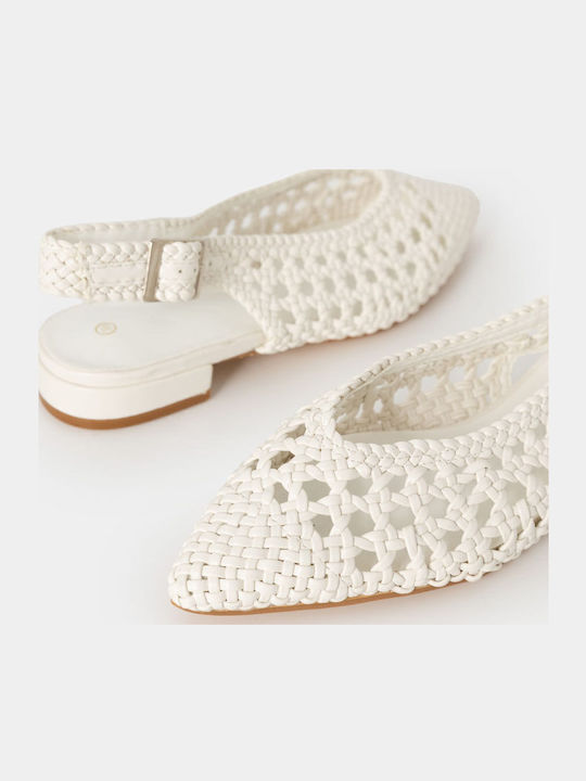 Louizidis Synthetic Leather Pointy Slingback Ballerinas With strap White