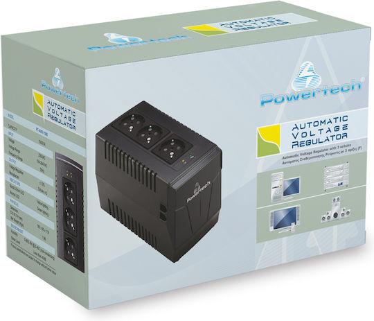 Powertech PT-AVR-1500 Compact Σταθεροποιητής Τάσης 1500VA με 3 Πρίζες Ρεύματος