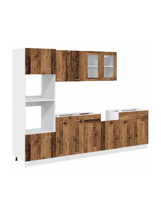 Комплект Кухненски Шкафове Висящи и Подови с плот за работа Weathered Wood 260x46x207бр