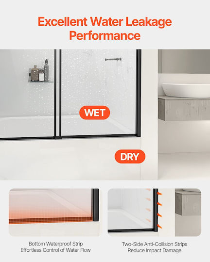 Vevor Σταθερό Πλαϊνό Μπανιέρας 50-60x140cm Chrome