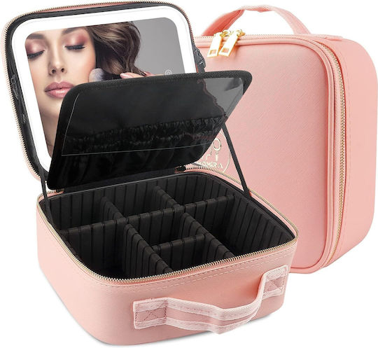 Rechargeable Makeup Case with LED Mirror Pink