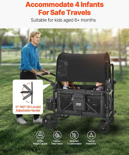 Vevor Wagon Push Pull Quad Kinderwagen Gray
