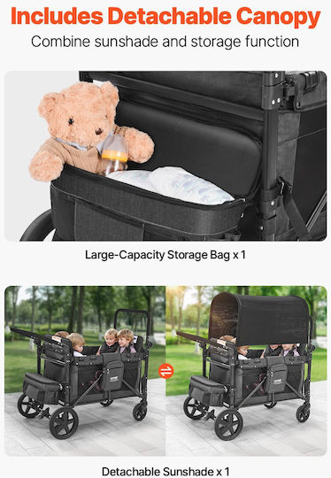Vevor Wagon Push Pull Quad Kinderwagen Gray