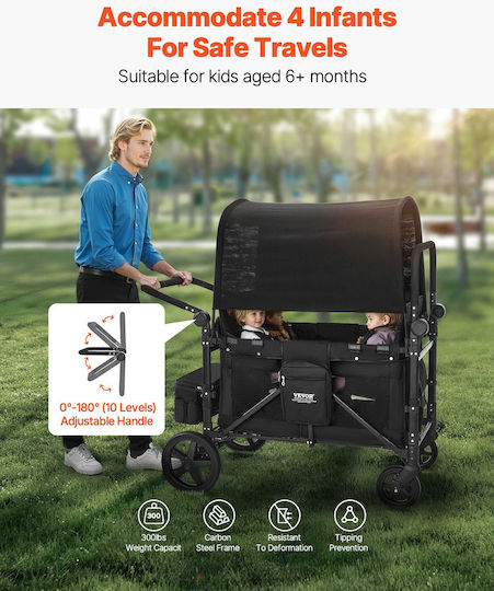 Vevor Wagon 4 Kids Push Pull Kinderwagen Schwarz