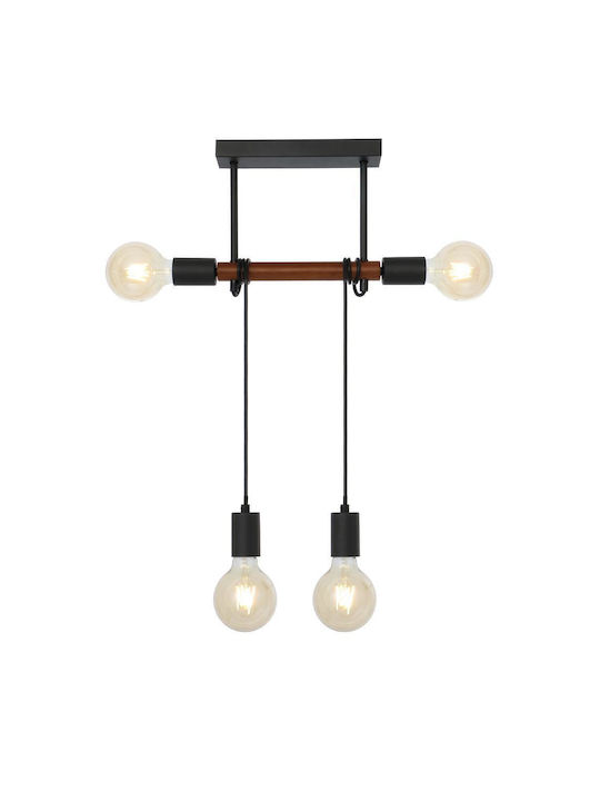 Globo Lighting Heinrich Pendant Light Black Rail for 4 Bulbs E27 39x6x100cm