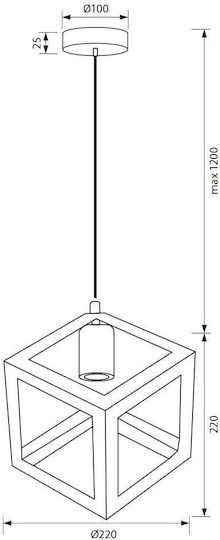 Vivalux Pendant Light Black with Socket E27 22x22x142cm