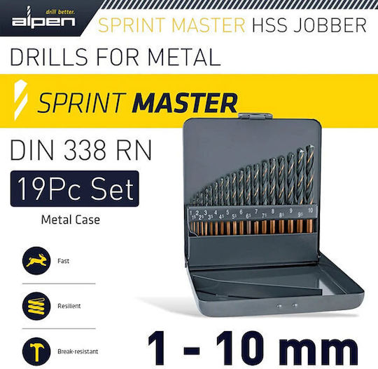 Alpen Drills Set of 19 Drills HSS for Metal