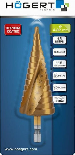 Högert Technik Conical Diamond Drill HSS with Hexagonal Shank for Metal 4-32mm
