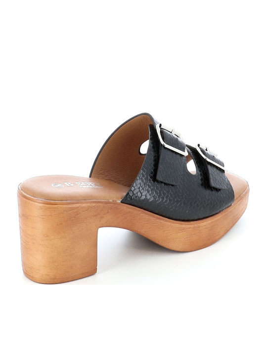 Women's Mules with Chunky High Heel in Black Color 3/2367-81_MAΥΡΟ