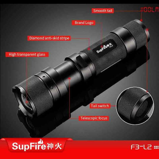 Superfire Flashlight LED IP34 with Maximum Brightness 570lm Flashlight Superfire Black