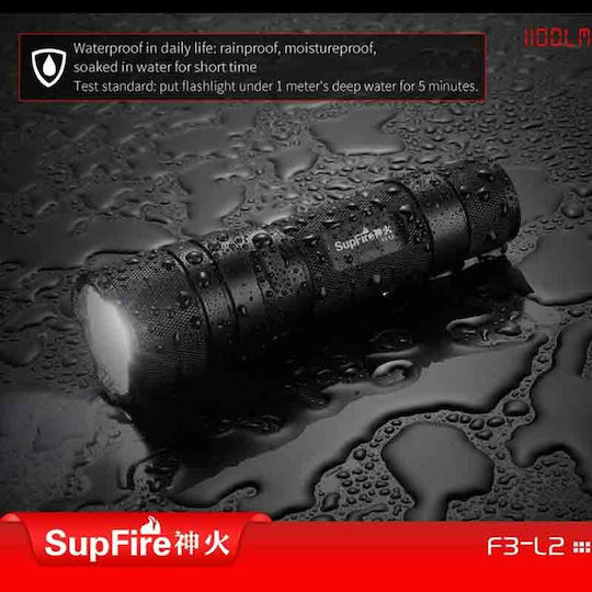 Superfire Flashlight LED IP34 with Maximum Brightness 570lm Flashlight Superfire Black